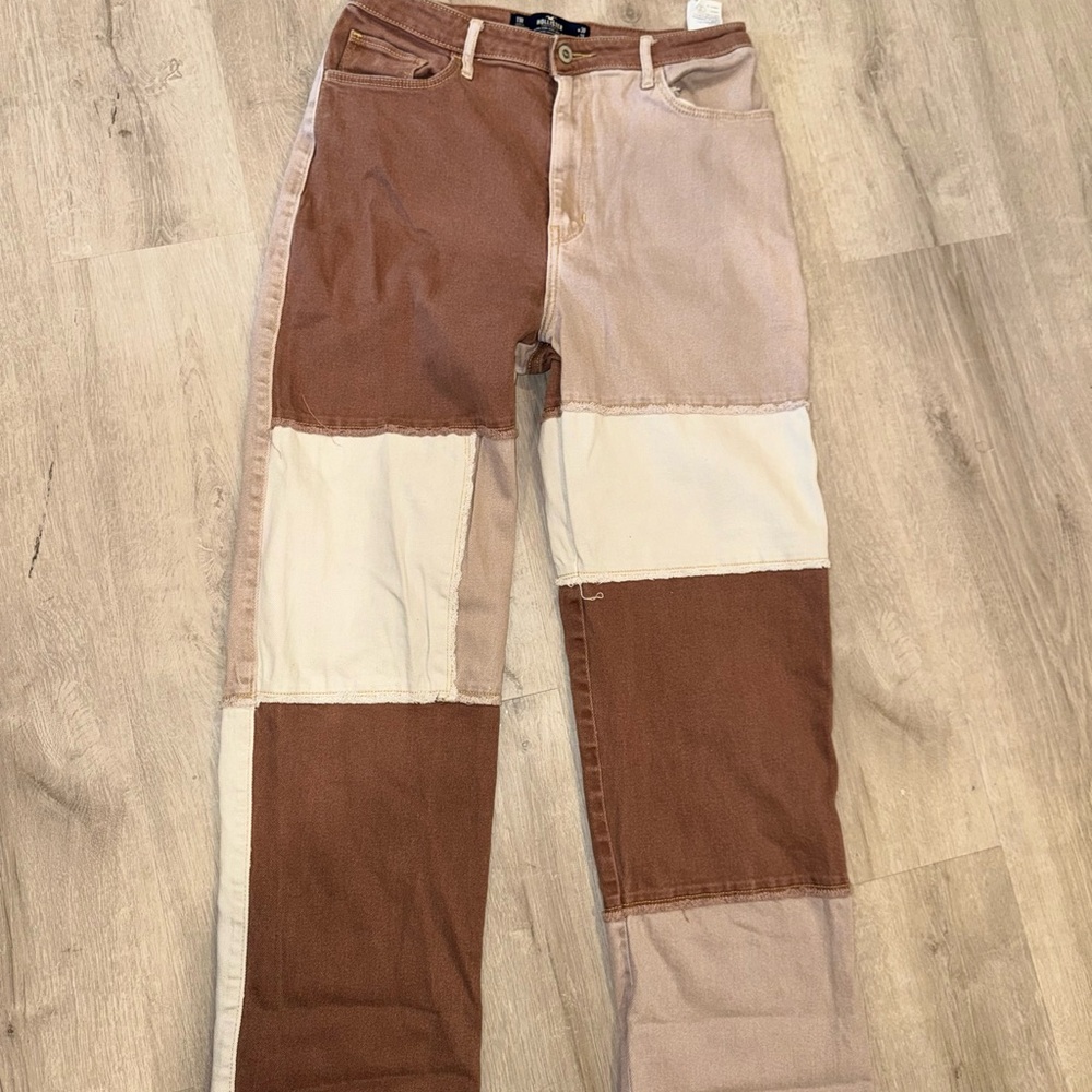 Hollister Patchwork Dad Jeans Brown Neutral High Rise W30 L31 NWOT - Picture 5 of 9